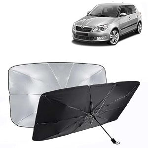 kingsway car sun shade uv protection windshield cover compatible with skoda fabia year 2007-2014 foldable size universal fit umbrella curtain for front window rear window black 1 piece