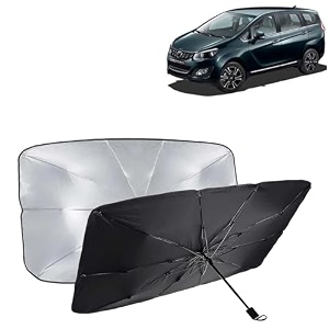 kingsway car sun shade uv protection windshield cover compatible with mahindra marazzo year 2018-2022 foldable size universal fit umbrella curtain for front window rear window black 1 piece