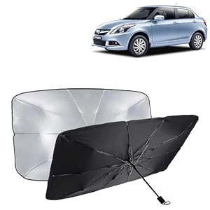 kingsway car sun shade uv protection windshield cover compatible with maruti suzuki swift dzire year 2012-2017 universal fit umbrella curtain for front window rear window black 1 piece