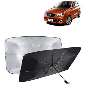 kingsway car sun shade uv protection windshield cover compatible with maruti suzuki alto k10 year 2010-2014 universal fit umbrella curtain for front window rear window black 1 piece
