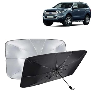 kingsway car sun shade uv protection windshield cover compatible with ford endeavour year 2015-2018 foldable size universal fit umbrella curtain for front window rear window black 1 piece