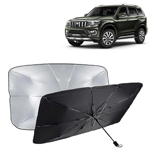 kingsway car sun shade uv protection windshield cover compatible with mahindra scorpio n year 2022 onwards universal fit umbrella curtain for front window rear window black 1 piece
