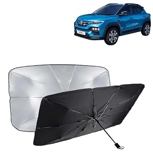 kingsway car sun shade uv protection windshield cover compatible with renault kiger year 2021 onwards foldable size universal fit umbrella curtain for front window rear window black 1 piece