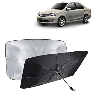 kingsway car sun shade uv protection windshield cover compatible with toyota etios year 2010-2020 foldable size universal fit umbrella curtain for front window rear window black 1 piece