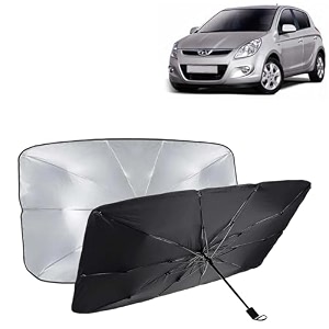 kingsway car sun shade uv protection windshield cover compatible with hyundai i20 year 2008-2011 foldable size universal fit umbrella curtain for front window rear window black 1 piece