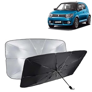 kingsway car sun shade uv protection windshield cover compatible with maruti suzuki ignis year 2016 onwards universal fit umbrella curtain for front window rear window black 1 piece