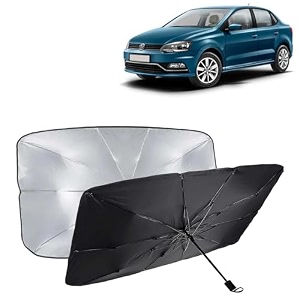 kingsway car sun shade uv protection windshield cover compatible with volkswagen ameo year 2016-2020 foldable size universal fit umbrella curtain for front window rear window black 1 piece