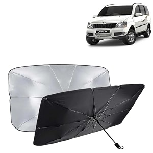 kingsway car sun shade uv protection windshield cover compatible with mahindra xylo year 2009-2017 foldable size universal fit umbrella curtain for front window rear window black 1 piece