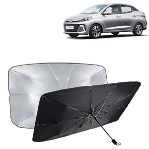 kingsway car sun shade uv protection windshield cover compatible with hyundai aura year 2023 onwards foldable size universal fit umbrella curtain for front window rear window black 1 piece
