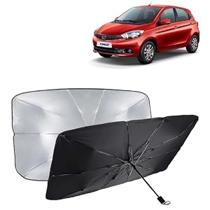 kingsway car sun shade uv protection windshield cover compatible with tata tiago year 2016-2020 foldable size universal fit umbrella curtain for front window rear window black 1 piece