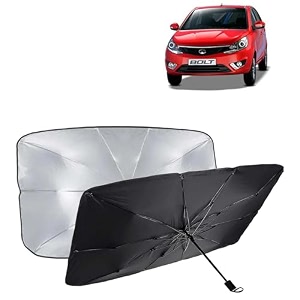 kingsway car sun shade uv protection windshield cover compatible with tata bolt year 2014-2019 foldable size universal fit umbrella curtain for front window rear window black 1 piece
