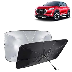 kingsway car sun shade uv protection windshield cover compatible with nissan magnite year 2020 onwards foldable size universal fit umbrella curtain for front window rear window black 1 piece