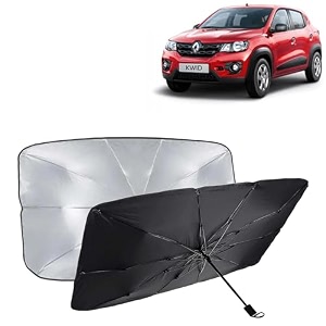 kingsway car sun shade uv protection windshield cover compatible with renault kwid year 2015-2018 foldable size universal fit umbrella curtain for front window rear window black 1 piece