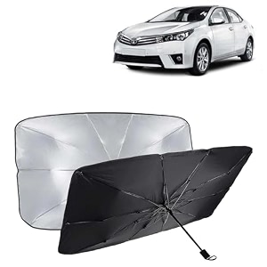 kingsway car sun shade uv protection windshield cover compatible with toyota corolla altis year 2013-2020 universal fit umbrella curtain for front window rear window black 1 piece