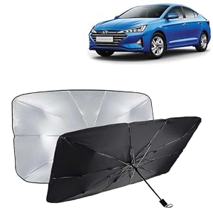 kingsway car sun shade uv protection windshield cover compatible with hyundai elantra year 2020-2021 foldable size universal fit umbrella curtain for front window rear window black 1 piece
