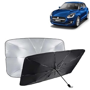 kingsway car sun shade uv protection windshield cover compatible with maruti suzuki swift year 2021-2024 universal fit umbrella curtain for front window rear window black 1 piece