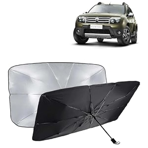 kingsway car sun shade uv protection windshield cover compatible with renault duster year 2012-2014 foldable size universal fit umbrella curtain for front window rear window black 1 piece