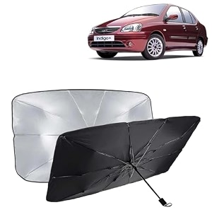 kingsway car sun shade uv protection windshield cover compatible with tata indigo year 2002-2009 foldable size universal fit umbrella curtain for front window rear window black 1 piece