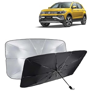 kingsway car sun shade uv protection windshield cover compatible with volkswagen taigun year 2021 onwards universal fit umbrella curtain for front window rear window black 1 piece