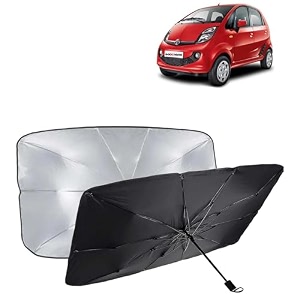 kingsway car sun shade uv protection windshield cover compatible with tata nano year 2008-2018 foldable size universal fit umbrella curtain for front window rear window black 1 piece