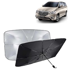 kingsway car sun shade uv protection windshield cover compatible with toyota innova year 2012-2015 foldable size universal fit umbrella curtain for front window rear window black 1 piece