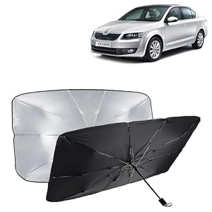kingsway car sun shade uv protection windshield cover compatible with skoda octavia year 2013-2018 foldable size universal fit umbrella curtain for front window rear window black 1 piece