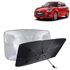 kingsway car sun shade uv protection windshield cover compatible with maruti suzuki swift year 2018-2020 universal fit umbrella curtain for front window rear window black 1 piece
