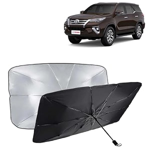 kingsway car sun shade uv protection windshield cover compatible with toyota fortuner year 2017-2020 foldable size universal fit umbrella curtain for front window rear window black 1 piece