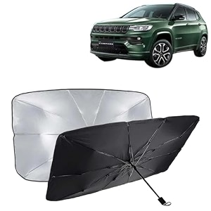 kingsway car sun shade uv protection windshield cover compatible with jeep compass year 2021 onwards foldable size universal fit umbrella curtain for front window rear window black 1 piece