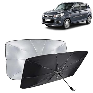 kingsway car sun shade uv protection windshield cover compatible with maruti suzuki alto k10 year 2014-2022 universal fit umbrella curtain for front window rear window black 1 piece