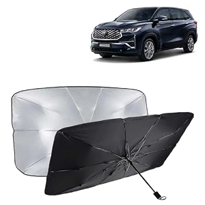 kingsway car sun shade uv protection windshield cover compatible with toyota innova hycross year 2023 onwards universal fit umbrella curtain for front window rear window black 1 piece