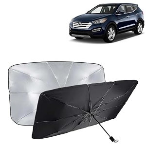 kingsway car sun shade uv protection windshield cover compatible with hyundai santa fe year 2013-2017 foldable size universal fit umbrella curtain for front window rear window black 1 piece