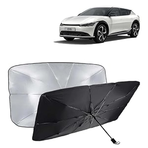 kingsway car sun shade uv protection windshield cover compatible with kia ev6 year 2022 onwards foldable size universal fit umbrella curtain for front window rear window black 1 piece