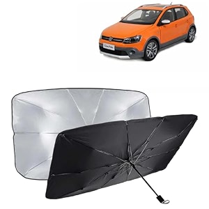 kingsway car sun shade uv protection windshield cover compatible with volkswagen polo cross year 2010-2022 universal fit umbrella curtain for front window rear window black 1 piece
