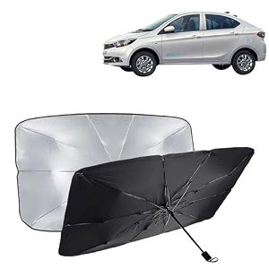 kingsway car sun shade uv protection windshield cover compatible with tata tigor ev year 2019 onwards foldable size universal fit umbrella curtain for front window rear window black 1 piece