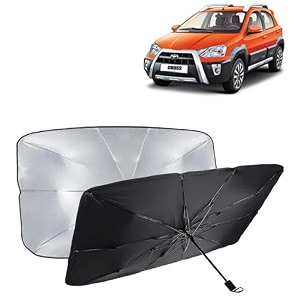 kingsway car sun shade uv protection windshield cover compatible with toyota etios cross year 2014-2020 universal fit umbrella curtain for front window rear window black 1 piece