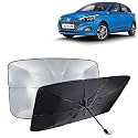 KINGSWAY® Car Sun Shade UV Protection Windshield Cover Compatible with Hyundai Elite I20, (Year 2018-2020), Foldable Size Universal Fit Umbrella Curtain for Front Window, Rear Window, Black, 1 Piece