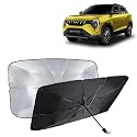 KINGSWAY® Car Sun Shade UV Protection Windshield Cover Compatible with Mahindra 3XO, (Year 2024 Onwards), Foldable Size Universal Fit Umbrella Curtain for Front Window, Rear Window, Black, 1 Piece