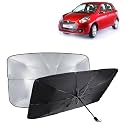 KINGSWAY® Car Sun Shade UV Protection Windshield Cover Compatible with Citroen C3, (Year 2022 Onwards), Foldable Size Universal Fit Umbrella Curtain for Front Window, Rear Window, Black, 1 Piece