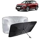 KINGSWAY® Car Sun Shade UV Protection Windshield Cover Compatible with Kia Seltos, (Year 2023 Onwards), Foldable Size Universal Fit Umbrella Curtain for Front Window, Rear Window, Black, 1 Piece