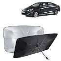 KINGSWAY® Car Sun Shade UV Protection Windshield Cover Compatible with Hyundai Verna, (Year 2006-2010), Foldable Size Universal Fit Umbrella Curtain for Front Window, Rear Window, Black, 1 Piece