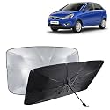 KINGSWAY® Car Sun Shade UV Protection Windshield Cover Compatible with Tata Zest, (Year 2014-2019), Foldable Size Universal Fit Umbrella Curtain for Front Window, Rear Window, Black, 1 Piece