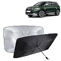 KINGSWAY® Car Sun Shade UV Protection Windshield Cover Compatible with Skoda Karoq, (Year 2020-2021), Foldable Size Universal Fit Umbrella Curtain for Front Window, Rear Window, Black, 1 Piece