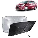 KINGSWAY® Car Sun Shade UV Protection Windshield Cover Compatible with Honda Amaze, (Year 2013-2018), Foldable Size Universal Fit Umbrella Curtain for Front Window, Rear Window, Black, 1 Piece