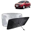 KINGSWAY® Car Sun Shade UV Protection Windshield Cover Compatible with Ford Fi-N-Go Aspire, (Year 2014-2021), Foldable Size Universal Fit Umbrella Curtain for Front Window, Rear Window, 1 Piece