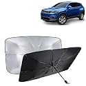 KINGSWAY® Car Sun Shade UV Protection Windshield Cover Compatible with Jeep Compass, (Year 2017-2020), Foldable Size Universal Fit Umbrella Curtain for Front Window, Rear Window, Black, 1 Piece