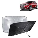 KINGSWAY® Car Sun Shade UV Protection Windshield Cover Compatible with Kia Seltos, (Year 2019-2023), Foldable Size Universal Fit Umbrella Curtain for Front Window, Rear Window, Black, 1 Piece