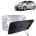 KINGSWAY® Car Sun Shade UV Protection Windshield Cover Compatible with Honda Jazz, (Year 2014-2018), Foldable Size Universal Fit Umbrella Curtain for Front Window, Rear Window, Black, 1 Piece