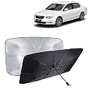 KINGSWAY® Car Sun Shade UV Protection Windshield Cover Compatible with Skoda Superb, (Year 2008-2015), Foldable Size Universal Fit Umbrella Curtain for Front Window, Rear Window, Black, 1 Piece