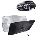 KINGSWAY® Car Sun Shade UV Protection Windshield Cover Compatible with Nissan Sunny, (Year 2014-2020), Foldable Size Universal Fit Umbrella Curtain for Front Window, Rear Window, Black, 1 Piece
